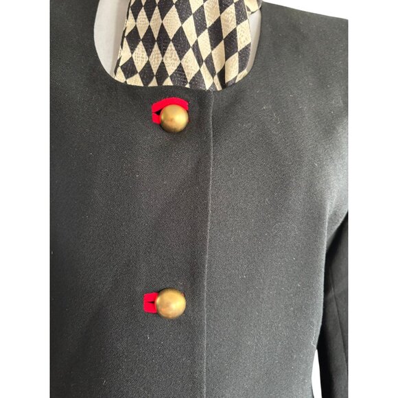 BICCI Florine Wachter VNTG Black Red Skirt/Blazer/Scarf Suit Gold Accents Sz 8 - Picture 6 of 16